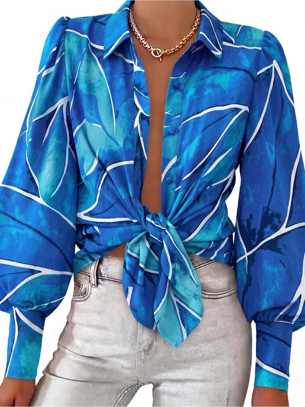 Blue Abstract Button-Up Women's Blouse